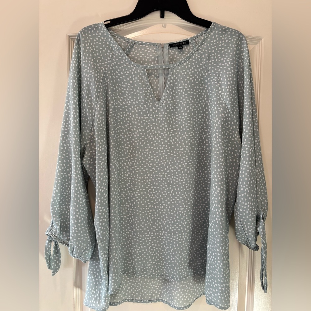 Papermoon Light Blue Polka Dot Blouse - Keyhole Tie Sleeve Top